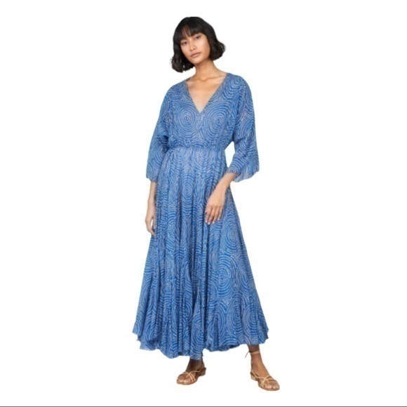 Rhode Resort Emily Printed Kimono Sleeved Midi Dress Blue Size Small - Picture 1 of 10